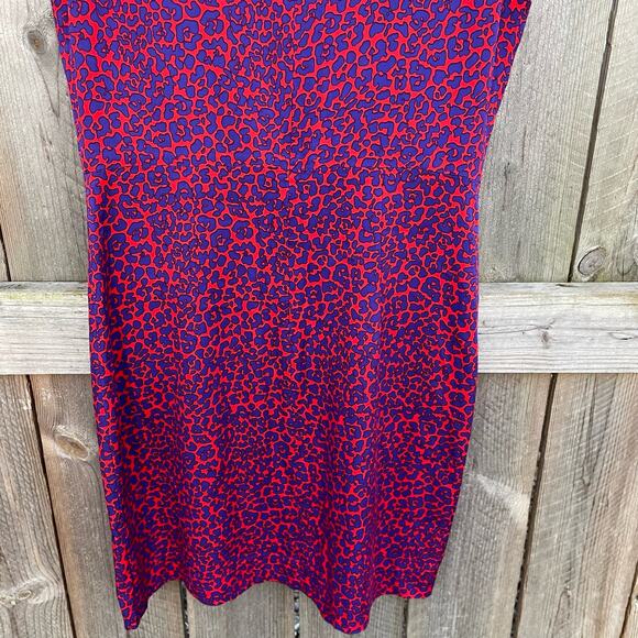 Diane Von Furstenberg Leopard Print Silk Blend Fit & Flare Dress Red Blue Size 6 - Picture 6 of 10